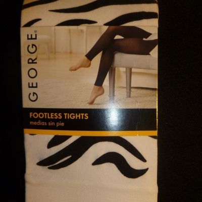 George Footless Tights Size 2 Pantyhose Zebra Prints Smooth Invisible Flat Seams