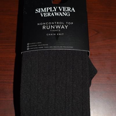New Simply Vera Wang Sz 1 Black Chain Knit Sweater Runway Tights Non Control Top