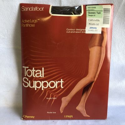 NOS Vintage Pantihose Pantyhose Total Support Sandalfoot, Taupe 41 Queen Tall Sz
