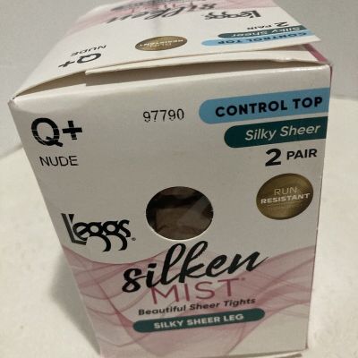 Leggs CONTROL TOP Silken Mist SILKY Sheer Leg Size Q+ NUDE 2 Pair