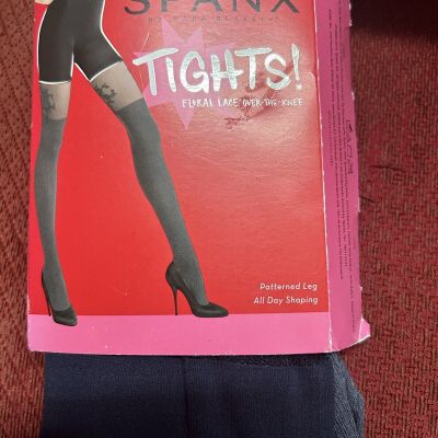 Spanx sz B  Gray Ribbed Floral Lace Over The Knee Shaping Tights # 0223
