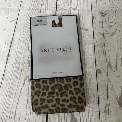 NOS Anne Klein Opaque Tights Size Small Medium Leopard Animal Print Hosiery NEW