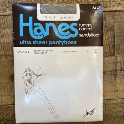 Vintage 1982 Hanes Ultra Sheer Tummy Control Pantyhose  Size Plus E Clear Gray
