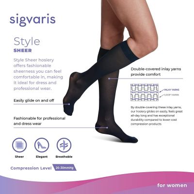 SIGVARIS Style Sheer Closed Toe Calf-High Socks 20-30 Suntan LS Large Short