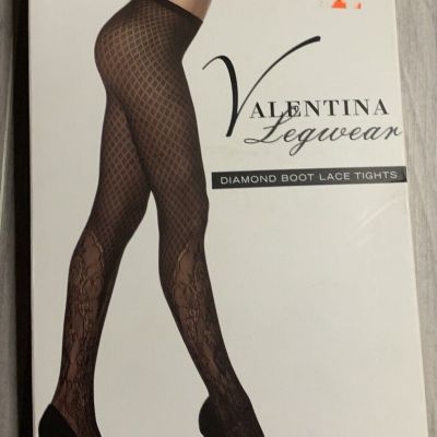 Valentina Legwear Diamond Boot Lace TIGHTS Pantyhose Black One Sz Fits Most New