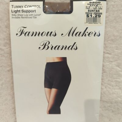 Famous Maker Brand Sheer Suntan Pantyhose High Waisted Sheer Toe Med Tall