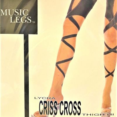 sexy MUSIC LEGS sheer FAUX criss-cross LEG wrap THIGH highs STOCKINGS pantyhose
