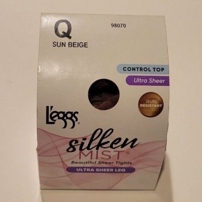L'eggs Silken Mist Beautiful Sheer Tights Control Top Size Q SUN BEIGE #98070