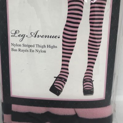 Pink Black Opaque Stripe Thigh Hi Stockings Leg Ave NIP
