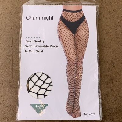 Charmnight Women's One Size (S-XXL) Black High Waist Fishnet Pantyhose NWT