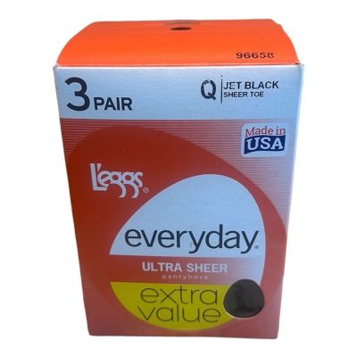 L'eggs Everyday Women's Ultra Sheer Pantyhose 3 Pack Pkg JET BLACK size Q 96658