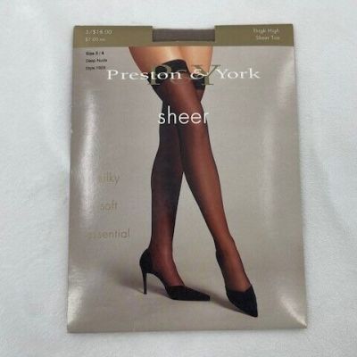 Preston & York Women Pantyhose Size 3/4 Deep Nude Thigh High Sheer Toe