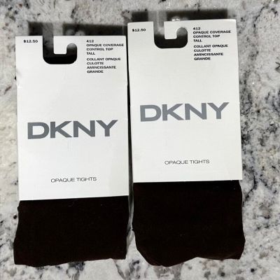 DKNY Women's NOS Tights Opaque Control Top Chocolate Brown Tall Grande Lot of 2