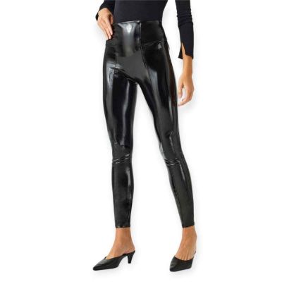 SPANX Faux Patent Leather Leggings Size S Black Shiny Squeaky Skinny Pants