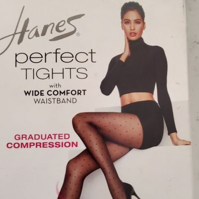 Hanes Perfect Tights With Compression Dot And Control Top Black LARGE - NEW