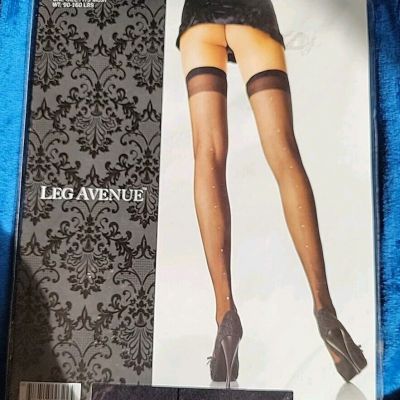 Leg Avenue Black Sheer Thigh Highs w/ Rhinestone Backseam Stockings 1909 NEW