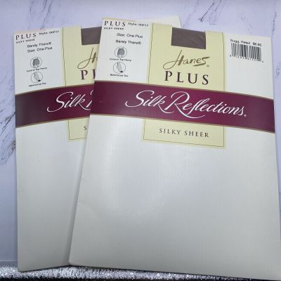 2 Hanes Plus Silk Reflections Pantyhose Silky Sheer BARELY THERE Sz One Plus