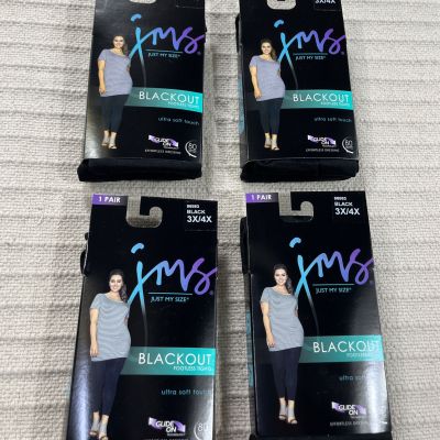 Just My Size Tights 3X 4X Black Blackout 4 PAIRS Glide On Ultra Soft Touch New