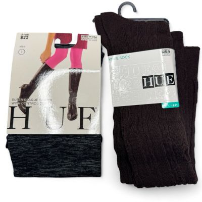 Hue Graphite Heather Super Opaque Tight Sz 1 | 1 Pair Cable Knit Knee Socks OS