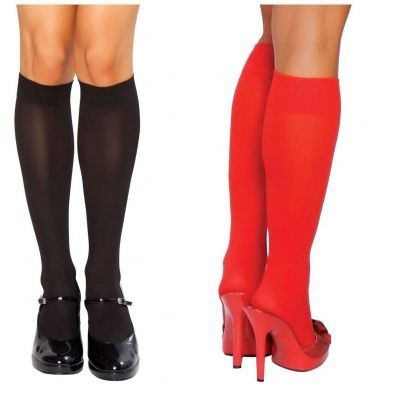 Opaque Knee Highs Stockings Hosiery Nylons Costume Black Red STC202
