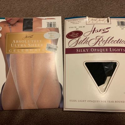 vintage Hanes Silk Reflections & CELEBRATE pantyhose Size A-AB Black