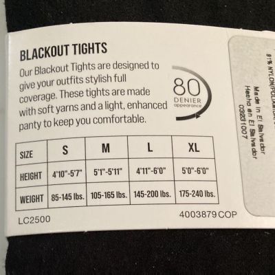 L’eggs Black Blackout Tights Women’s Size M Soft Enhanced Brand New