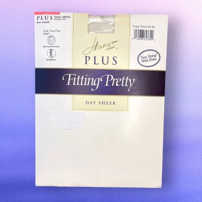 Hanes Plus FITTING PRETTY Pantyhose DAY SHEER Sandalfoot PEARL Size TWO PLUS 2+