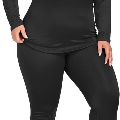 Women's Plus Size Thermal Underwear for Long Sleeve Fleece 3X-Large, Black