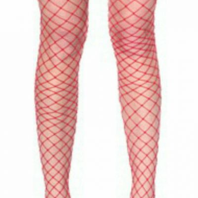 Red Fishnet Lace Top Thigh Highs Stockings Hosiery Pantyhose Club Wear PH7035