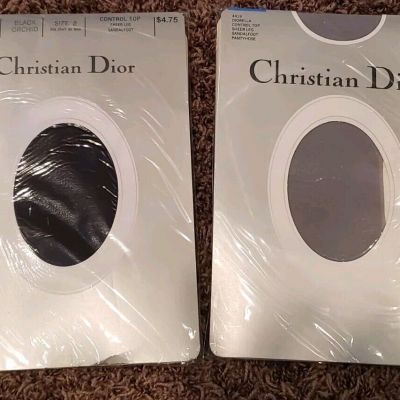 Lot 2 Christian Dior Control Top Sandalfoot Pantyhosr Diorella Black Gray Sz 2