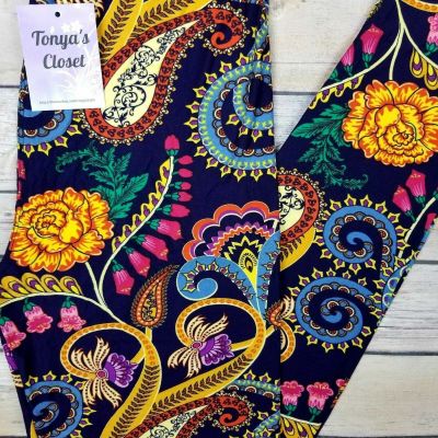 Bright Floral Paisley Leggings Buttery Soft ONE SIZE OS 2-10