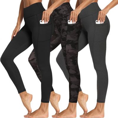 3 Packs Leggings with Pockets for Women, Soft High Waisted Tummy Control Workout