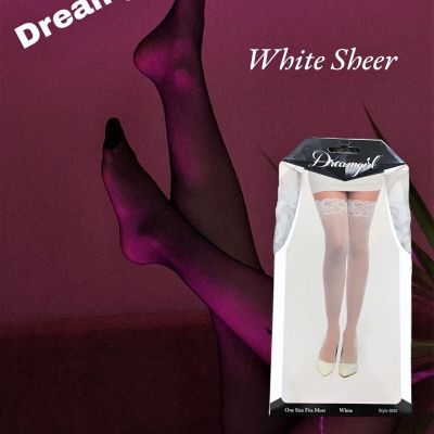 Dreamgirl White Sheer Lace Top Thigh Highs Stockings Hosiery One Size - New !