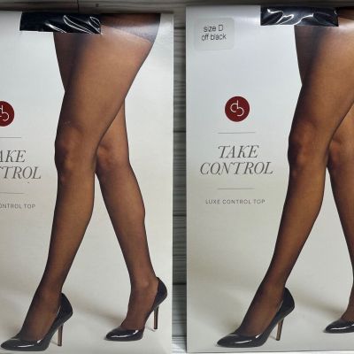 2-Pack Dress Barn Take Control Luxe Control Top Hosiery - Size D Black/Off Black
