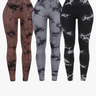 3 PACK TIE DIE Seamless HIGHWAISTED Workout Leggings Butt Lifting YOGA GYM NEW!