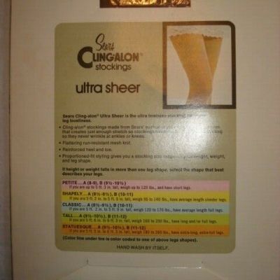 Sears Vintage Cling-Alon Stockings Pantyhose Ultra Sheer Size A (81/2-91/2)