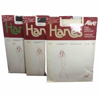 Hanes ALIVE All-Sheer Vintage Pantyhose 811 & 809 Size C Lot/3 Gentlebrown 1980