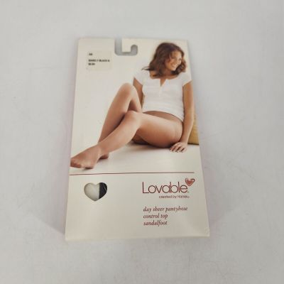 Hanes Lovable Day Sheer Control Top Pantyhose Sandalfoot Barely Black Size AB