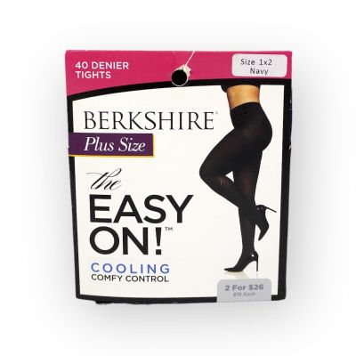 *Berkshire Plus Size* Easy On! Cooling Comfort Top 40 Denier Tights 1X-2X ~NAVY~