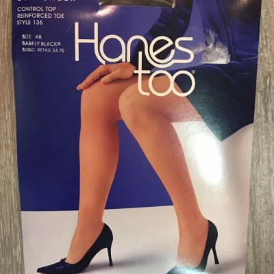 HANES TOO Pair DAY SHEER Control Top Barely Black SIZE AB Reinforced Toe