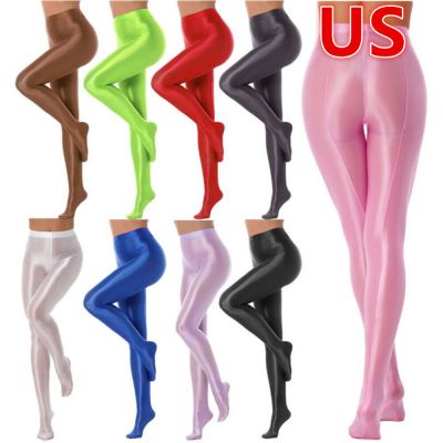 US Womens Oil Shiny Silk High Waist Stockings Pantyhose Dance Full Footed Tights