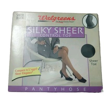 VTG Walgreens Silky Sheer Control Top PantyhoseBlack Size C-D Sheer Toe