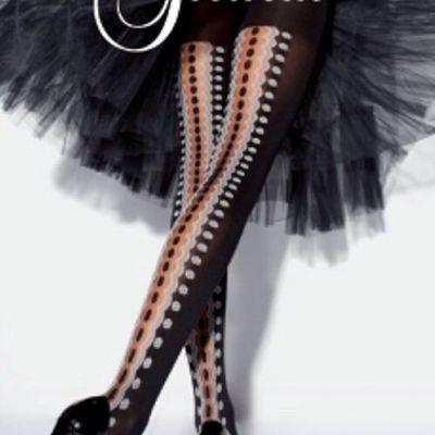 Girardi Twice Fashion Tights Unoqe Design Black and Red Pantyhose Size XL