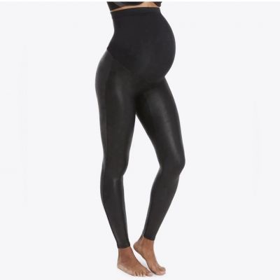 SPANX Maternity Leggings Faux Leather Black Pull On Stretchy Mama Leggings Small