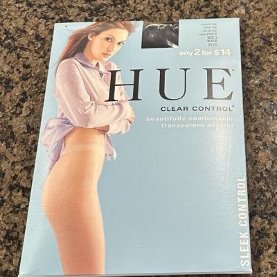 HUE Clear Control Pantyhose with Control Top Black Size 2 Sheer Leg