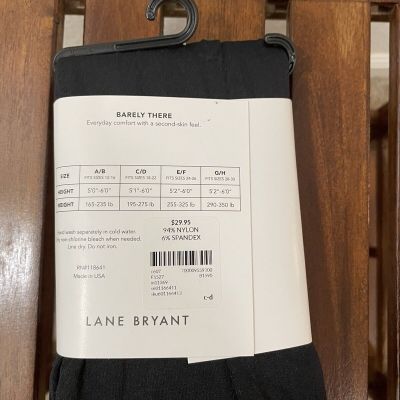 Lane Bryant Women's Plus Size C/D  Black Cooling Footless Tights New