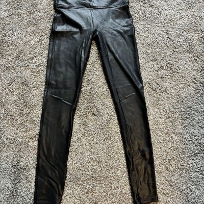 Spanx Faux Leather Shiny Leggings Black High Waist SIze M