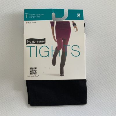 Women's No Nonsense Super Opaque Tights Control Top Black Size S Mid-Rise NWT