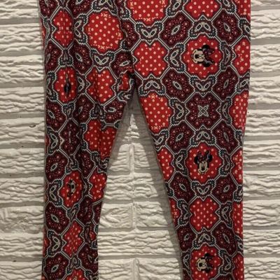 Lularoe Minnie Mouse Leggings, Tall & Curvy, Polyester/Spandex, Bright Pink/Red