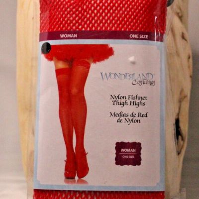 Wonderland Halloween Costume Adult Red Fishnet Tights Stockings Pantyhose Vixen